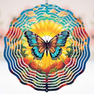 Faux Stained Glass Butterfly garden art summer decor gift for her gift for mom housewarming gift home decor hanging outdoor Wind Spinner#382