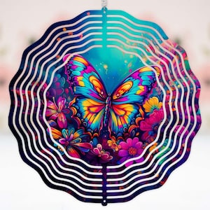 Faux Stain Glass floral Butterfly nature art gift for friend gift wedding gift for her housewarming gift home decor outdoor Wind Spinner#306