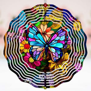 Faux Stain Glass Butterfly art gift for friend gift for mom gift for her nature art housewarming gift home decor outdoor Wind Spinner#321