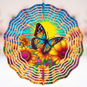 Butterfly & Sunflower art nature decor gift for her gift for mom girls room decor housewarming home decor outdoor decor wind spinner #326