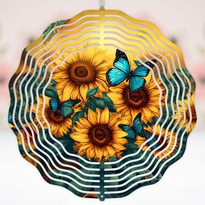 Sunflower butterfly art nature gift for her gift mom gift girls room decor housewarming home decor floral decor outdoor wind spinner#278