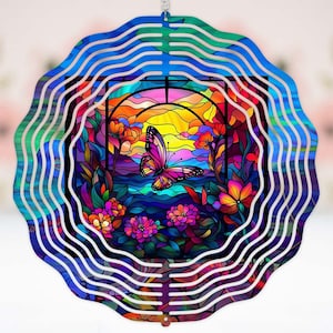 Faux stain glass butterfly art gift for mom gift for her home decor house warming gift outdoor decor mothers day gift Wind Spinner #215
