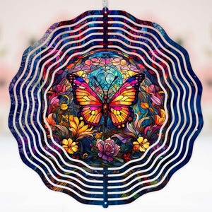 Faux Floral Stained Glass Butterfly art summer decor gift for her gift for mom housewarming gift home decor hanging outdoor Wind Spinner#216