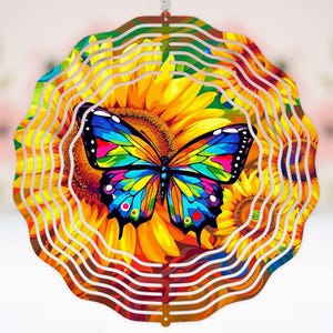 Butterfly Sunflower art nature decor gift for her gift for mom girls room decor floral art housewarming home decor outdoor wind spinner #325