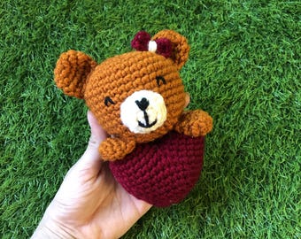 Portachiavi a forma di orsetto con cuore all'uncinetto / Tutorial orsetto amigurumi / Portachiavi all'uncinetto senza cuciture / Schema amigurumi per principianti / Regalo di San Valentino