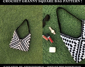 Modello per borsa quadrata della nonna all'uncinetto monocromatico • PDF istantaneo • Tutorial per borse adatte ai principianti