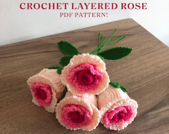 Modello PDF per rose a strati all'uncinetto: bouquet di fiori di lisianthus fai da te