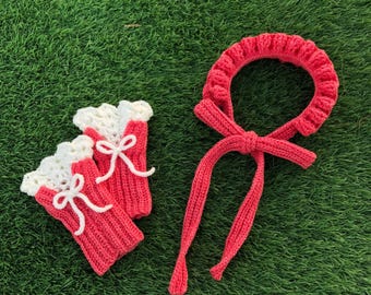 Modello all'uncinetto per scaldabraccia e collo Cottagecore con fiocco / Tutorial per passamontagna e maniche stile coquette / Modello per set invernale Fairycore / PDF fai da te