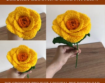 Schema all'uncinetto per una rosa in fiore • Tutorial fai da te per realizzare un fiore (schema PDF)