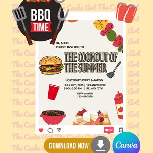 Summer Cookout Invitation | Editable BBQ Party Invite | Instant Download | Fun Backyard Grill Party Template |