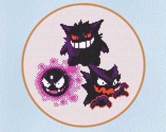 Ghost Type (Gastly, Haunter and Gengar) Gen 2 Cross Stitch Patterns
