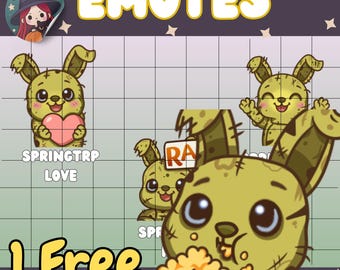 Cute Springtrap Twitch Emote bundle 3x - 1 FREE - Love, Welcome, Raid, Popcorn. Streaming Assets and Discord. Five Nights at Freddy&#39;s emote