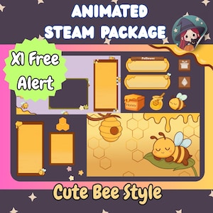 Golden BEE Overlay Package - Cute Bee & Hive Cozy Gold Stream Overlay Bundle - Twitch Bee overlay