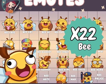 Bee Twitch Emotes Bundle – 22x PNG Stream Assets (Digital Download)