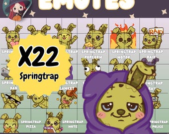 Cute Springtrap Twitch Emote bundle 22x - Love, Popcorn, Raid, Clown, Cry, Welcome, Not ok, Pizza. Streaming Assets and Discord