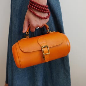 Bolsos de mano de cuero genuino para mujer, bolso de hombro, bolso cruzado con asa superior, bolso vintage hecho a mano con forma de tambor Babylone.