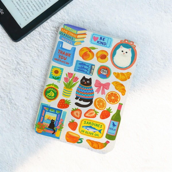 Matches Wine Collage Kindle Case, Kobo Clara Libra, Auto Wake Sleep Cover