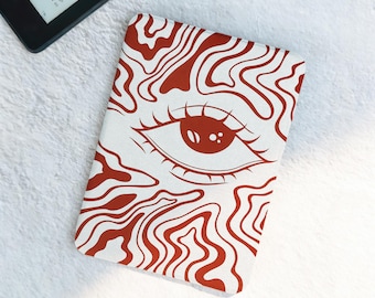 Funda extraíble con diseño abstracto de ojos para Kindle Paperwhite, parte trasera transparente, magnética, para Kobo Libra Clara, funda roja vintage minimalista para Kindle Colorsoft