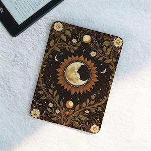 Celestial Sun Moon Kindle Case 12e generatie 2024, mystieke bloemen Kindle Paperwhite 7" omslag, vintage boho Kindle Colorsoft, cadeau voor haar