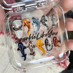 Sculpted Ocean Animal Nail Art | 3D Shark Whale Press On Nails | Handmade by Me | Marine Collector Nail Set | Wearable Sea Sculpture