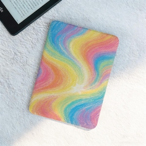 Rainbow Swirl Kindle-hoesje 2024, Kobo-hoes, kleurrijke pastelkleurige Kindle Paperwhite 11e 6,8" omslag, aangepaste Kindle 10e/12e hoesje, automatisch wakker worden