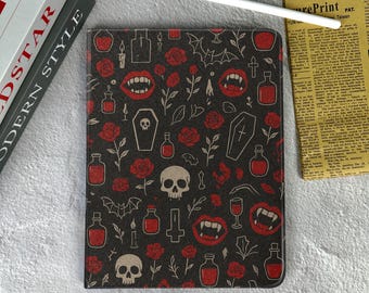 Etui na iPada, wzór gotyckiej czaszki wampira z różą i motywem Halloween, pasuje do iPada 10/9/8/7. generacji, iPada Air 4/5, iPada Pro 11/12,9, ochronne etui na tablet