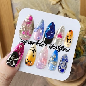 Custom press on nails / 3D jelly nails / Abstract art nails / Gradient nails / Trendy aesthetic nails / Handmade press ons