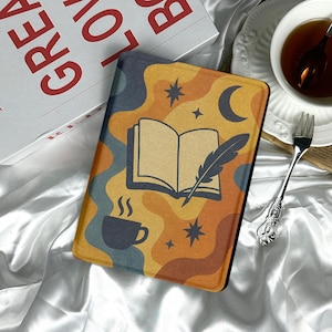 Vintage Cozy Moon Book Quill Kindle & Kobo Case with Magnetic Cover E-Reader Sleeve for 2024 Kindle Paperwhite 12th Gen Gift for Book Lovers