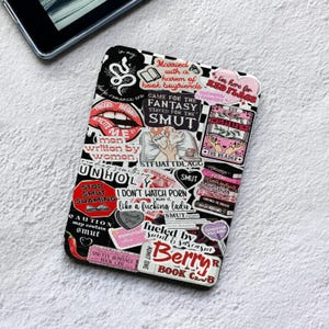 Booktok Kindle-fodral, Smut Romance Kobo-fodral med magnetisk automatisk sömn, mörk romantikläsare, present till kryddiga bokälskare, estetiskt rosa collage
