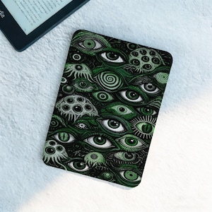 Kindle-Hülle Grün Eldritch All Over Eye Horror Magnetisch Abnehmbar Automatischer Schlaf-/Weckmodus Oasis Basic Kobo Libra Goth Geschenk für Leser von kosmischem Horror
