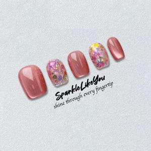 Custom press on nails / Glitter press on nails / Rose pink nails / Elegant nails / Long coffin nails / Handmade press on nails