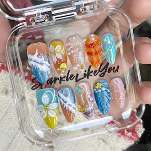 Custom Ocean Press On Nails | Seashell Pearl Nails | Mermaid Aesthetic Nails | Summer Beach Nails | Iridescent 3D Nails | Handmade by Me