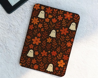 Capa para Kindle e Kobo com estampa floral aconchegante de fantasmas e outono, capa magnética removível com ativação/desativação automática, presente estético para leitores, compatível com Paperwhite 11 Clara Libra