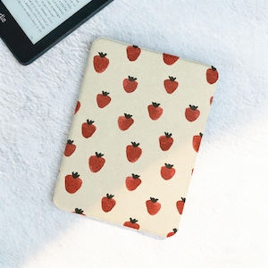 Sött jordgubbsfodral till Kindle med avtagbart fodral, Kobo Clara Libra, automatisk väckning, sovfodral, minimalistisk present