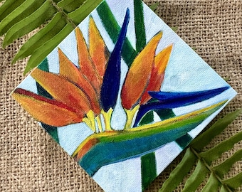 Mini Bird of Paradise Painting – Hand-Painted Hawaiian Tropical Flower Art