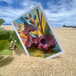 Tropischer Blumenstrauß Postkarte | Helles Blumen Mini Art Print | Gemalte Insel Blumen | Botanische Grußkarte | Farbenfrohe Hawaii Postkarte