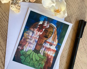Botanical Woman Portrait Postcard: Tropical Boho Art Print