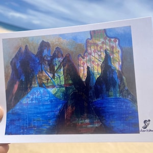 Cartão-postal abstrato de Kalaupapa | Paisagem havaiana moderna | Mini impressão artística cênica de Molokai | Parque Histórico Nacional