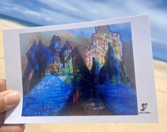 Kalaupapa Abstract Postcard | Modern Hawaiian Landscape | Scenic Molokai Mini Art Print | National Historical Park