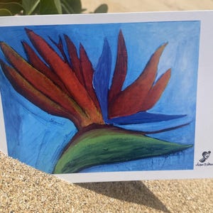 postale d'oiseau de paradis | Mini impression d'art de fleur tropicale | Botanique peint aux couleurs vives | Papeterie inspirée des îles | Carte florale exotique
