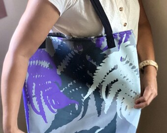 Purple Fern Print Tote Bag: Tropical Island Style Beach Bag
