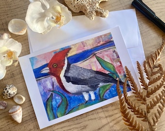Red-Crested Cardinal Postcard: Tropical Hawaiian Bird Art