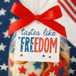 Tastes Like Freedom Tags – Patriotic 4th of July Printable Gift Tags | Red White Blue USA Party Favor Tags – Instant Download JPG
