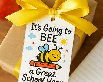 Bee School Year Gift Tags Printable | Back to School Favor Tags | Cute Bee Theme First Day of School Tag for Kids Teachers Parents