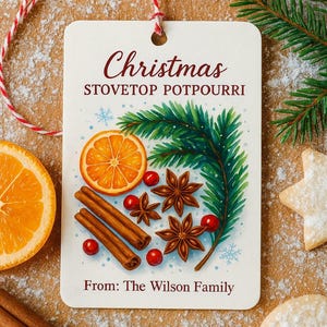 Stovetop Potpourri Printable Gift Tags, Simmer Pot Label Set, Christmas Potpourri DIY Holiday Gift for Hostess Teacher Neighbor