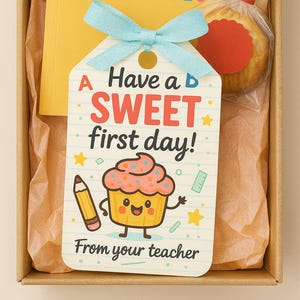 Sweet First Day of School Gift Tags: Teacher Treat Cupcake Design (Digital Download)