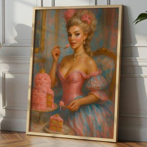 Marie Antoinette Rococo Wall Art | Pink Cake Portrait | Feminine Glam Baroque Print | Digital Download Vintage Queen Decor