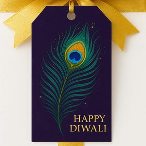Diwali Gift Tags Printable: Peacock Feather Indian Festival Favors (JPG File)