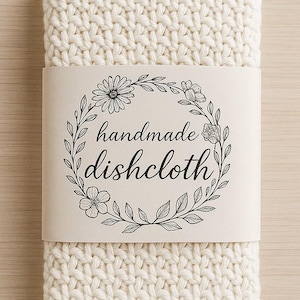 Wikkellabel vaatdoek – gehaakt vaatdoekband met bloemen voor handgemaakte verpakking