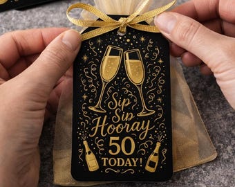 50th Birthday Favor Tags, Golden Anniversary Cheers to 50 Gift Tags, Party Decor